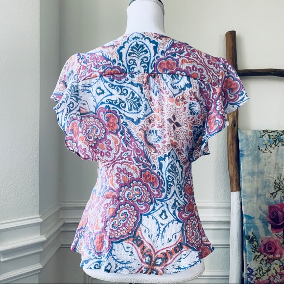 NANETTE LEPORE PINK RUFFLE SLEEVES BLOUSE TOP - Picture 3 of 14